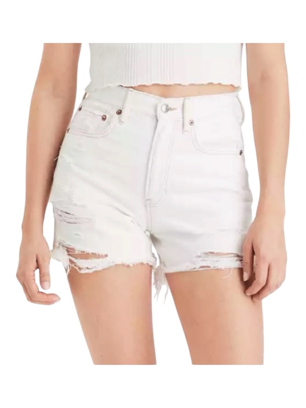 NWT American Eagle White Distressed Denim Shorts Sz 14 Boyfriends Y2K 90’s